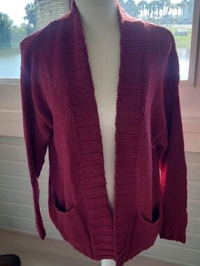 Billabong Women's Open-Front Burgundy Knit Cardigan